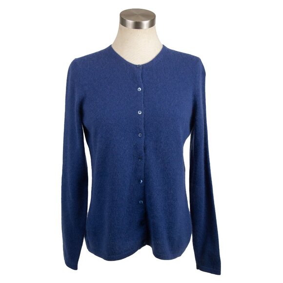Lord & Taylor 100% Cashmere Blue Cardigan Sweater - Petite Medium - Picture 1 of 8